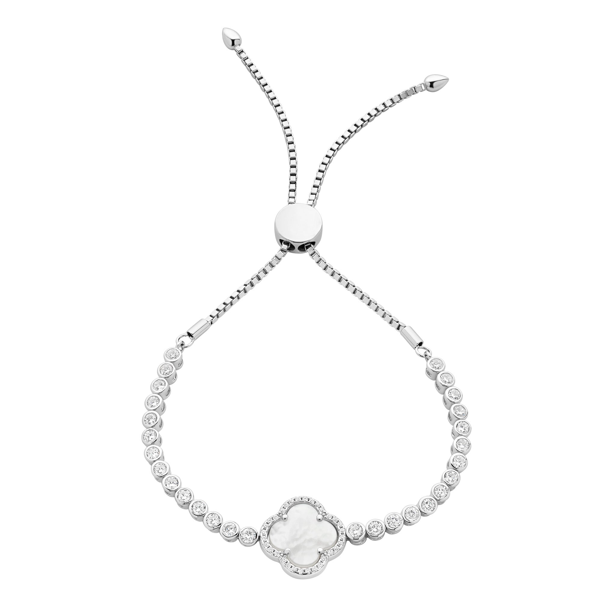 Sterling Silver Mother Of Pearl & Cubic Zirconia Friendship Bracelet