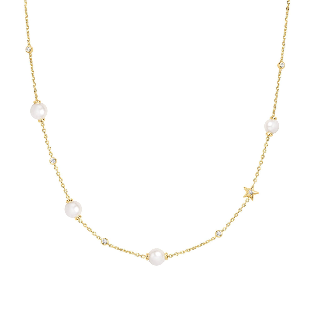 Ania Haie Gold Pearl and Star Station Necklace