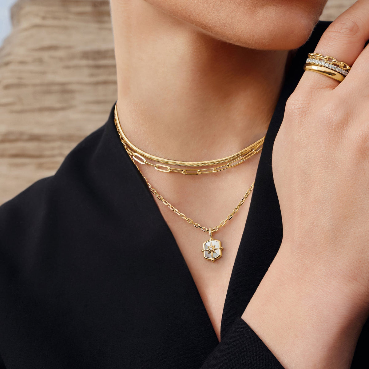 Ania Haie Gold Colour-Block Mother of Pearl Star Necklace