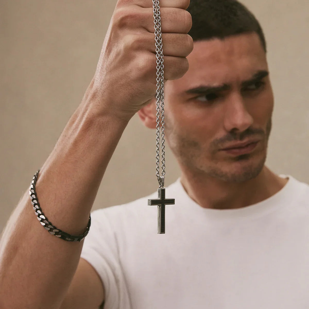 NAJO The Paladin Men’s Carbon Fibre and Steel Cross Pendant