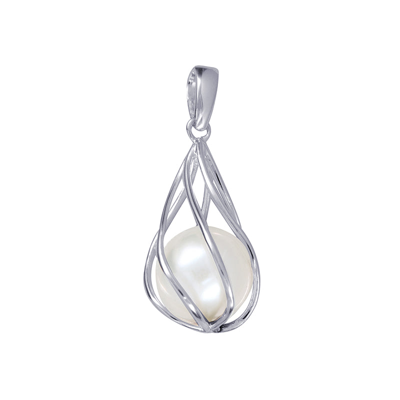 S/S 9mm Caged Freshwater Cultured Pearl Pendant