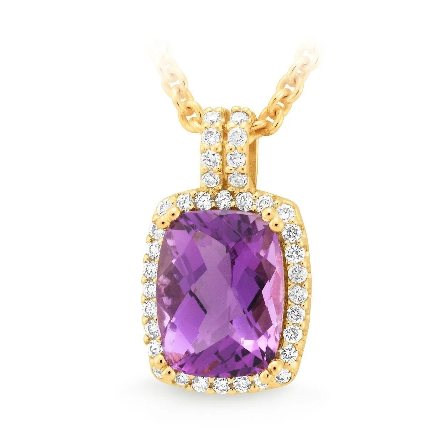 1.8ct Amethyst & 0.18ct Diamond Pendant in 9ct Yellow Gold