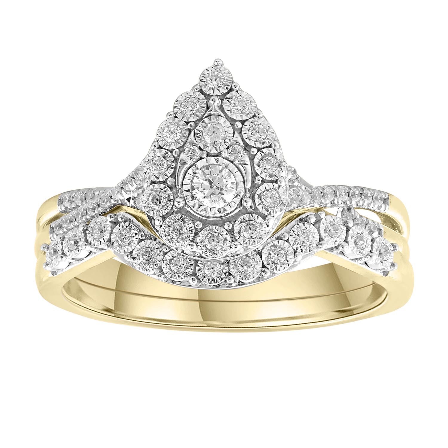 9ct Yellow Gold 0.25ct Pear Cut Diamond Bridal Ring Set