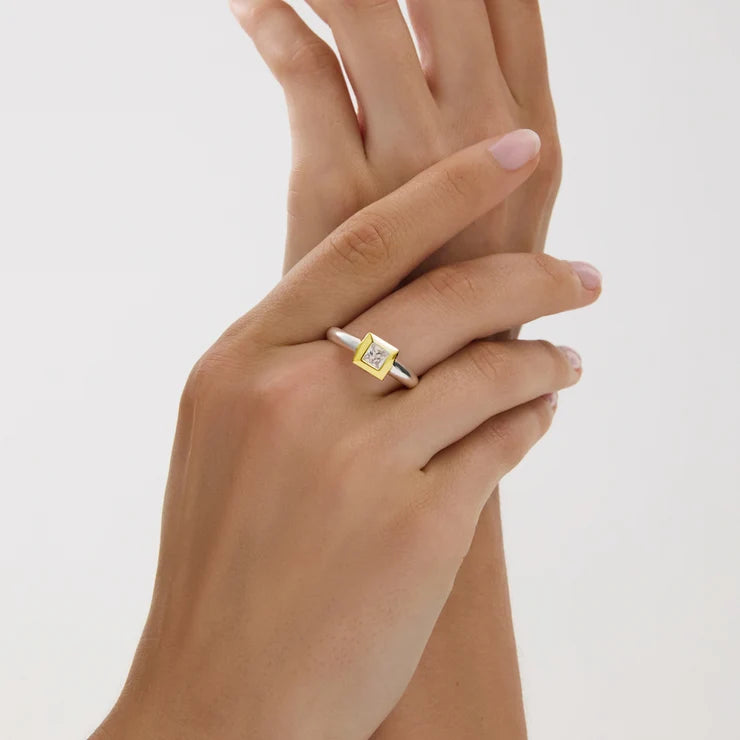 Halo 2-Tone Cubic Zirconia Ring