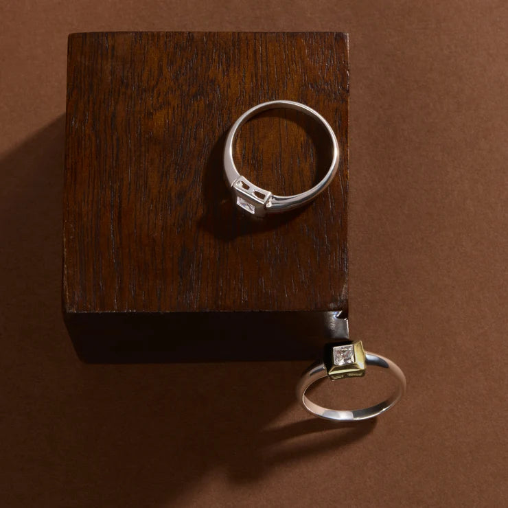 Halo 2-Tone Cubic Zirconia Ring