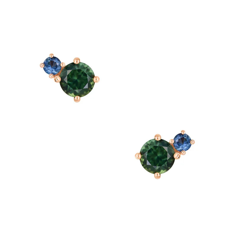 Australian Sapphire Toi Et Moi Rose Gold Earrings with Light Teal & Light Blue Sapphires