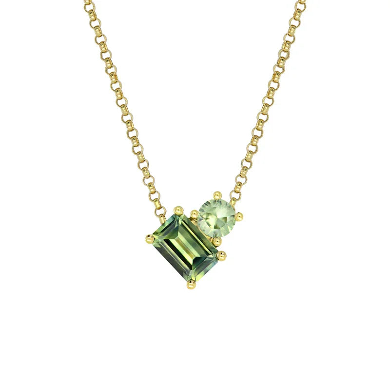 Australian Sapphire Toi Et Moi Necklace with Parti & Teal Sapphires