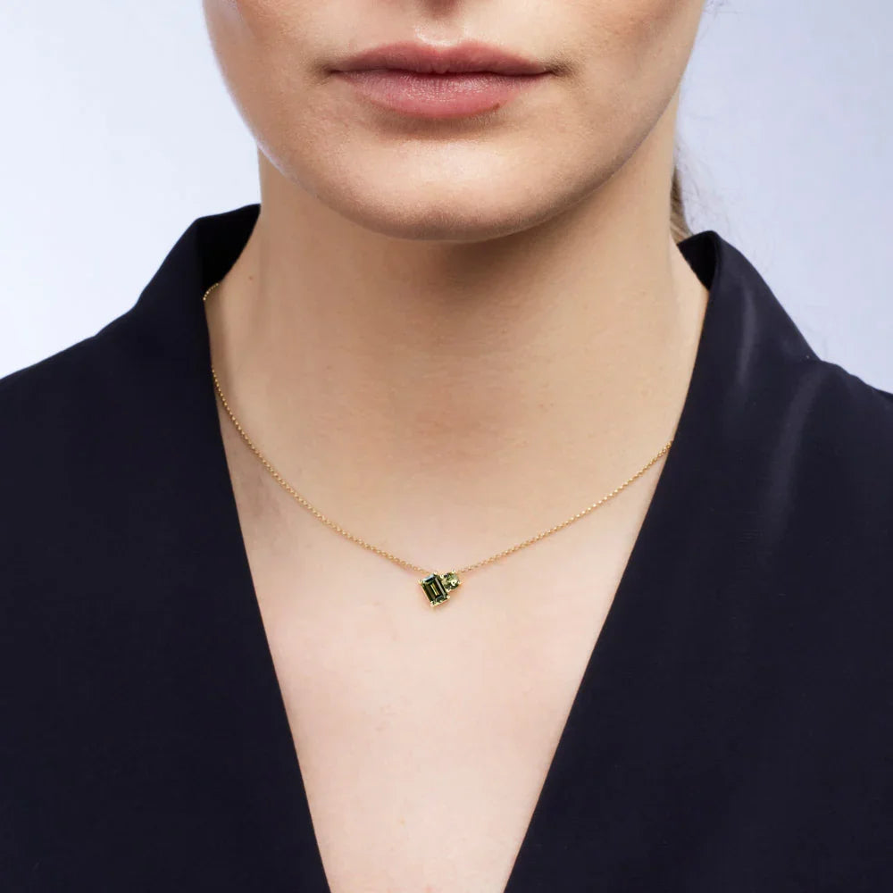 Australian Sapphire Toi Et Moi Necklace with Parti & Teal Sapphires