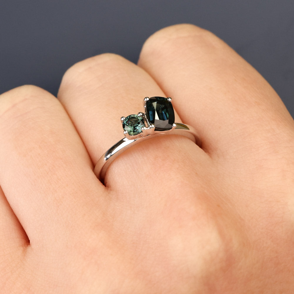 Australian Sapphire Toi Et Moi Ring with Blue Sapphires