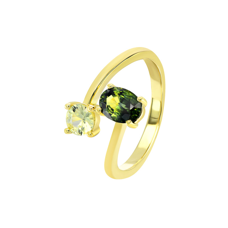 Australian Sapphire Arilla Ring with Parti & Yellow Sapphires