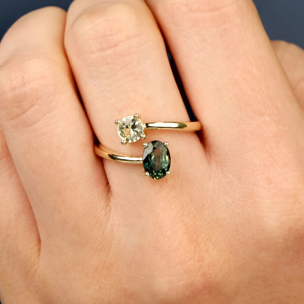 Australian Sapphire Arilla Ring with Parti & Yellow Sapphires