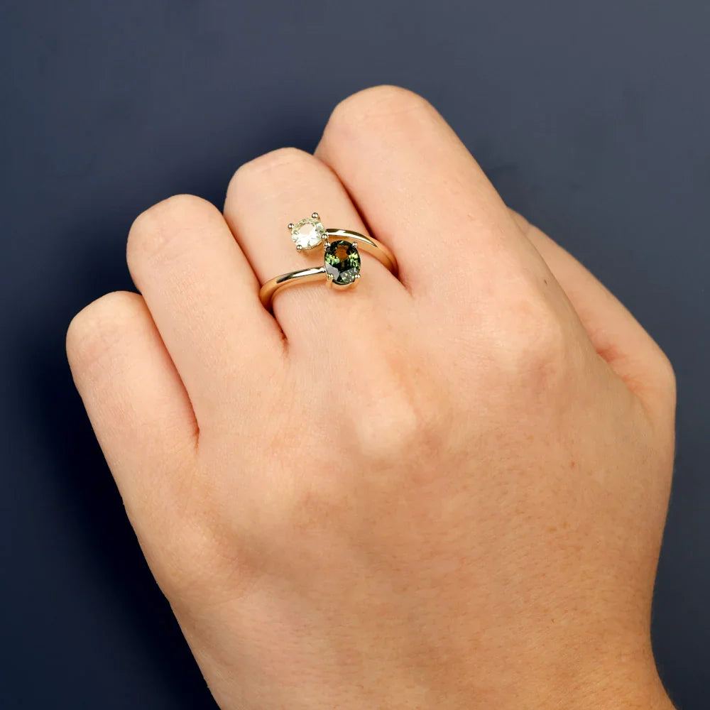 Australian Sapphire Arilla Ring with Parti & Yellow Sapphires