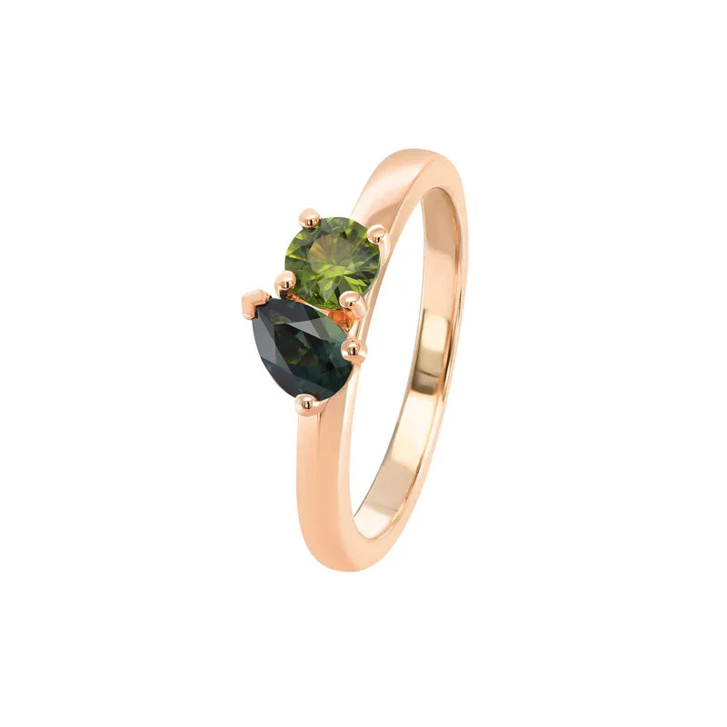 Australian Sapphire La Deux Ring with Blue & Green Sapphires
