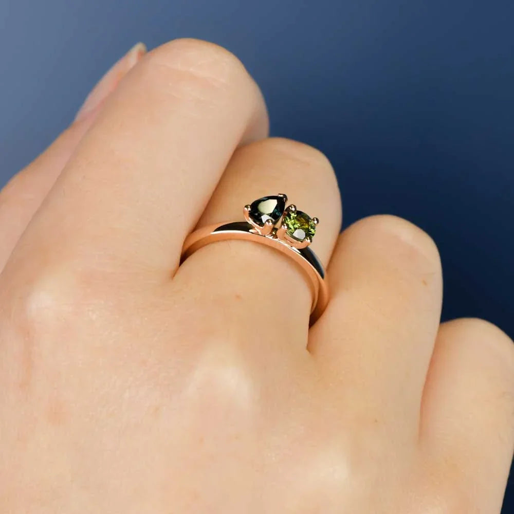 Australian Sapphire La Deux Ring with Blue & Green Sapphires