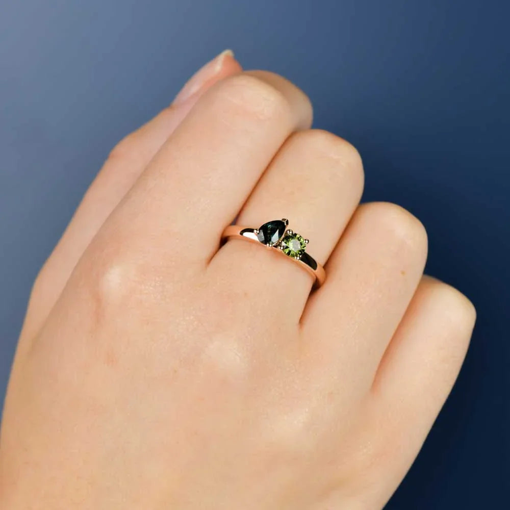 Australian Sapphire La Deux Ring with Blue & Green Sapphires
