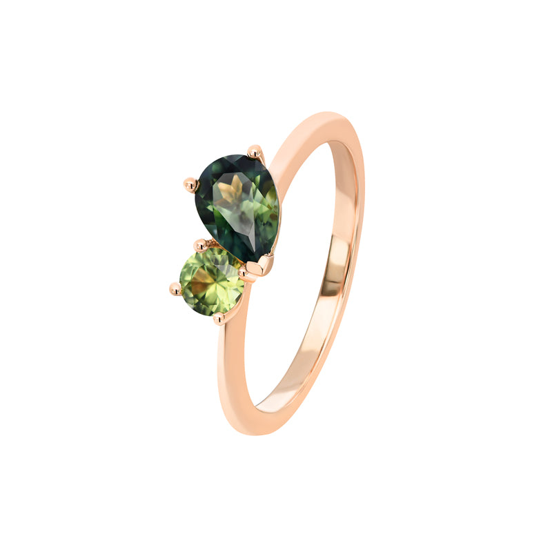 Australian Sapphire Toi Et Moi Ring with Parti & Teal Sapphires