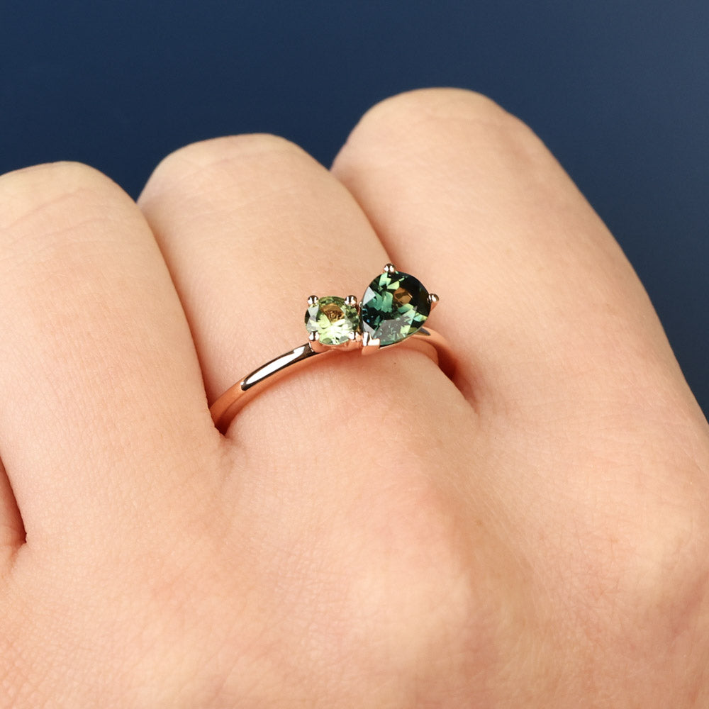 Australian Sapphire Toi Et Moi Ring with Parti & Teal Sapphires