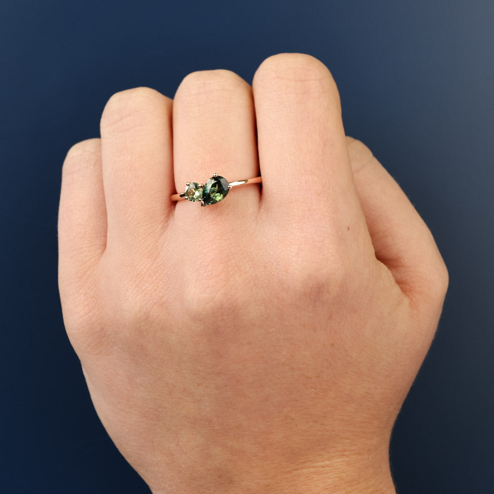 Australian Sapphire Toi Et Moi Ring with Parti & Teal Sapphires