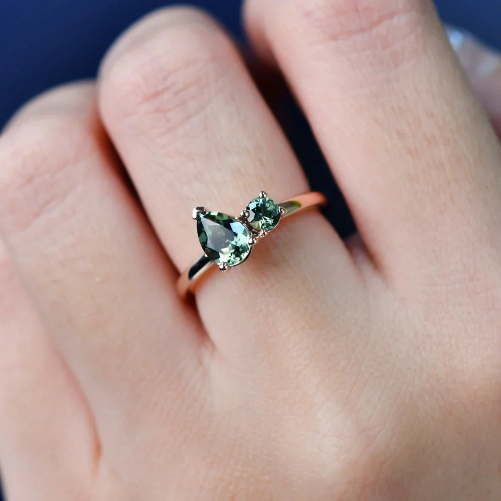 Australian Sapphire Toi Et Moi Ring with Teal Sapphires