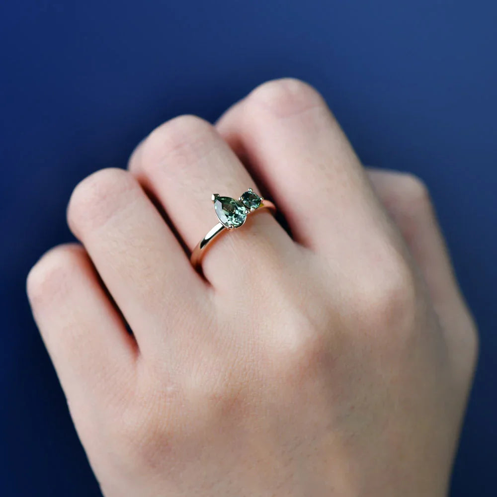 Australian Sapphire Toi Et Moi Ring with Teal Sapphires