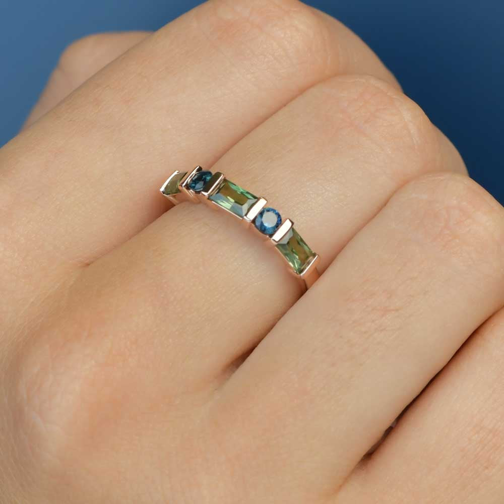 Australian Sapphire Aleena Ring with Green & Blue Sapphires