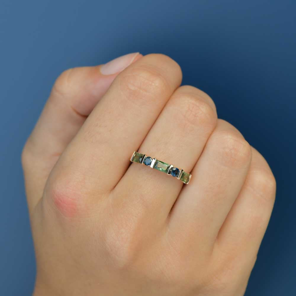 Australian Sapphire Aleena Ring with Green & Blue Sapphires