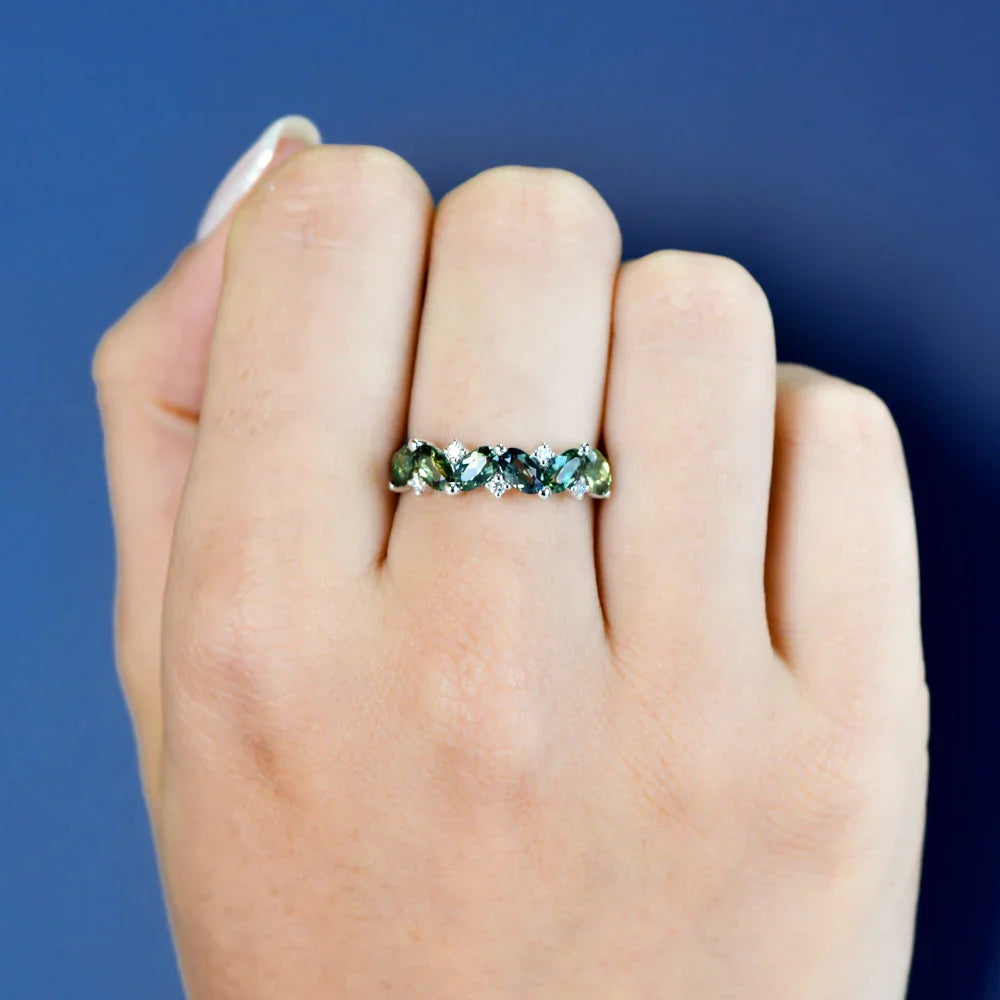 Australian Sapphire Alegria Ring with Parti Sapphires & Diamonds