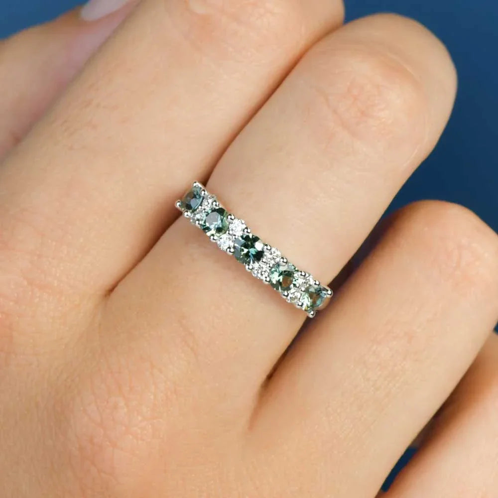 Australian Sapphire Kaia Ring with Teal Sapphires & Diamonds