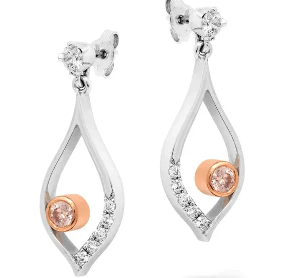18K White and Rose Gold Diamond Earrings