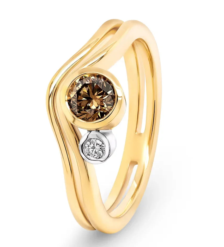 9KT Yellow & White Gold Diamond Ring - Round