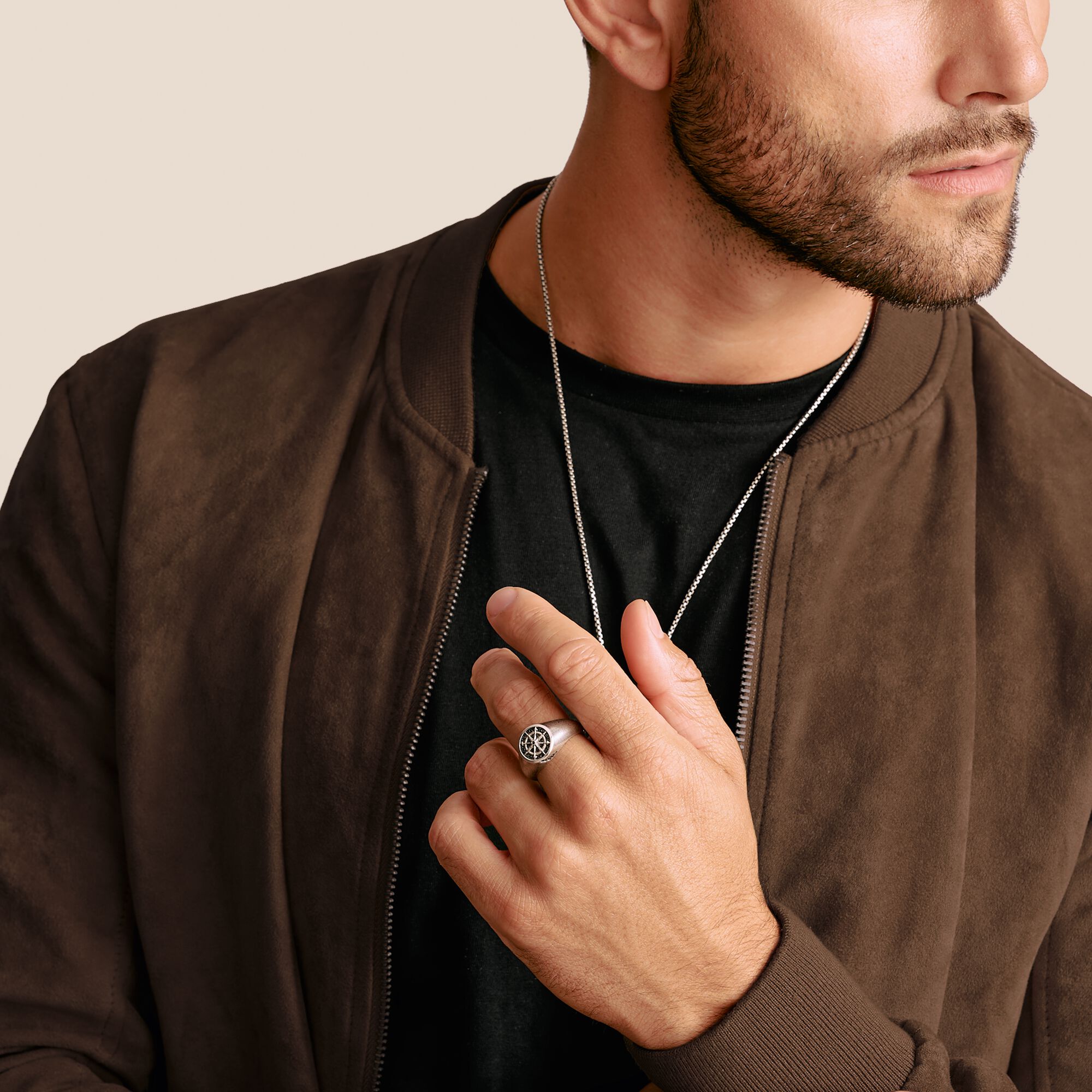 THOMAS SABO Signet Ring Compass Black Zirconia