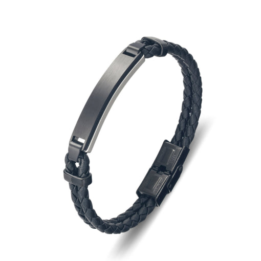 Blaze stainless 9mm black leather ID bracelet