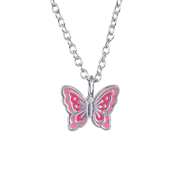Silver Pink Butterfly Necklace - Nangar Gems