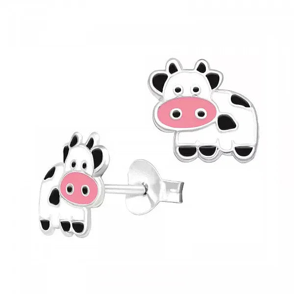 Silver Enamel Cow Studs - Nangar Gems