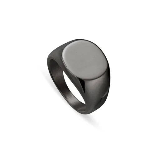 Black Stainless Steel Signet Ring - Nangar Gems