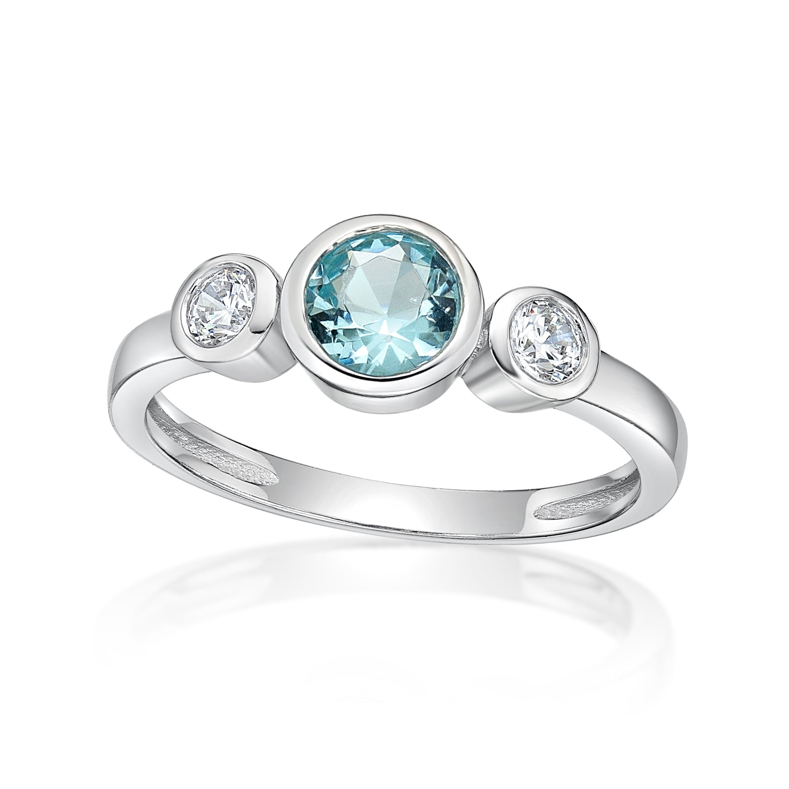 March Birthstone Silver CZ Ring
