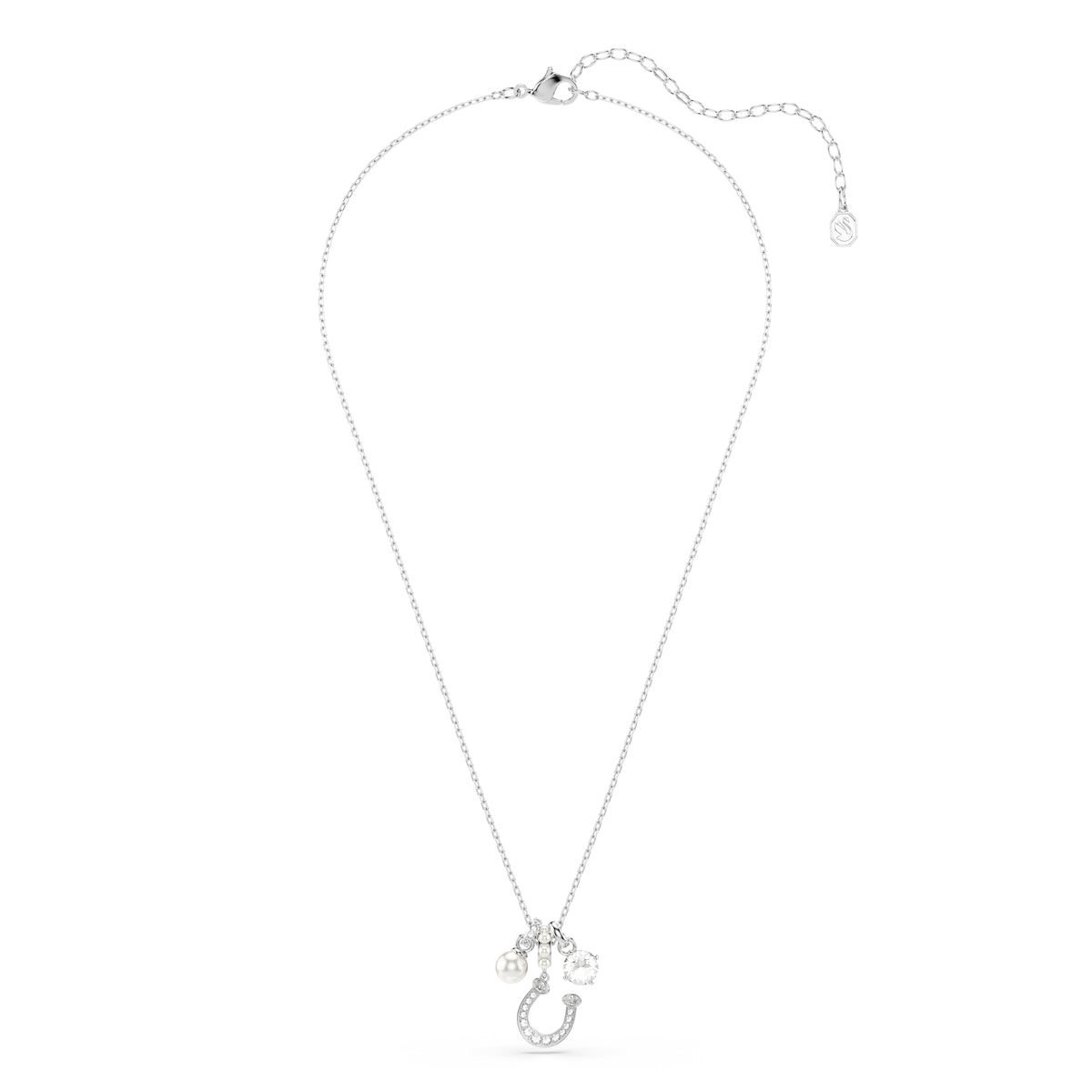 Crystal pearl, Round cut, Pavé, Horseshoe, White, Rhodium plated