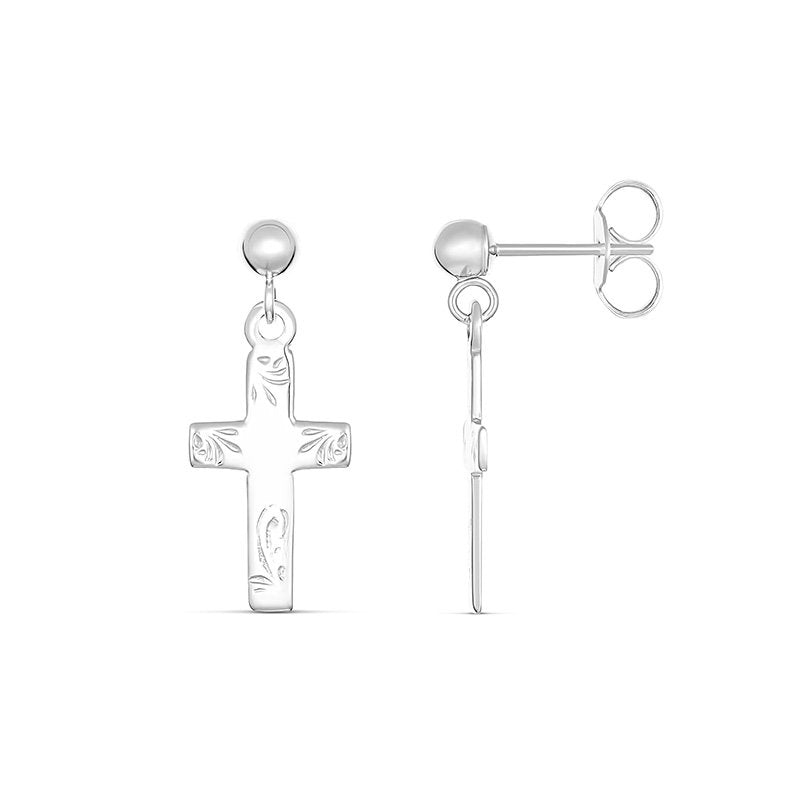 Pierre Engraved Cross Drop Earring