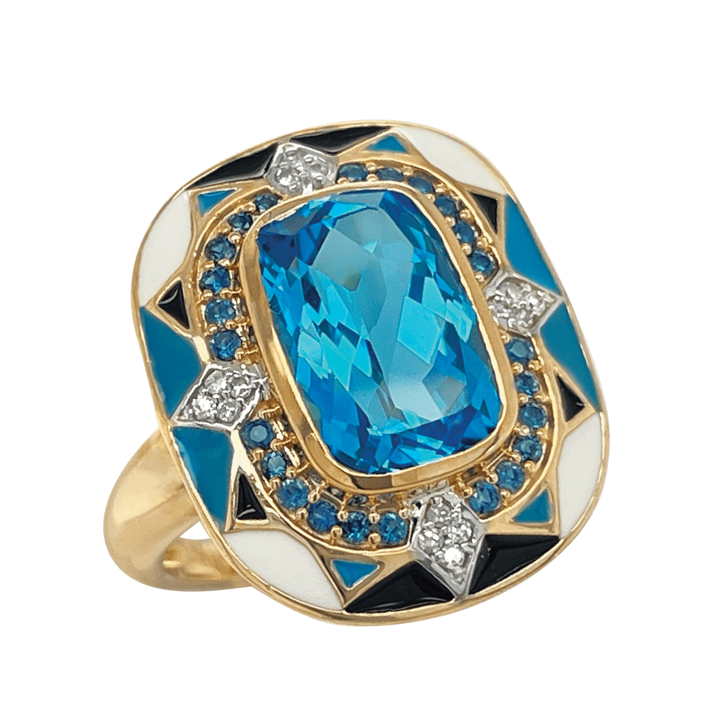 9ct Swiss Blue Topaz, Sapphire & Diamond Ring