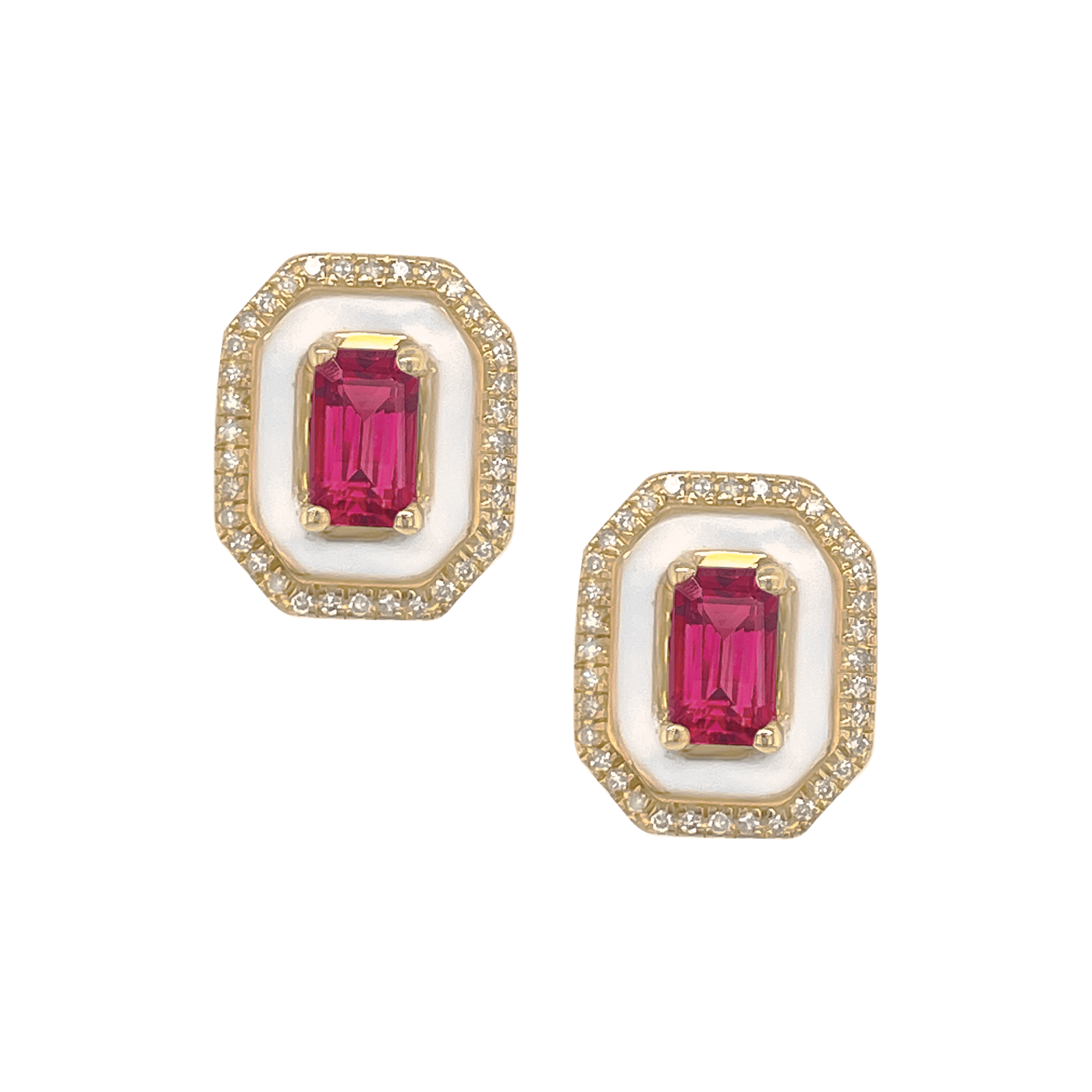 9ct Rhodolite Garnet With White Enamel & Diamond Studs