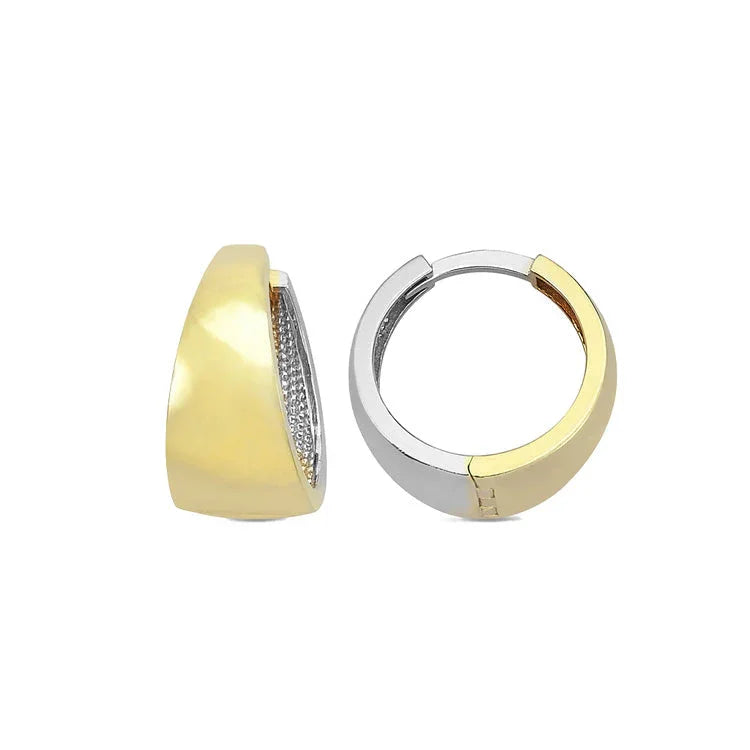 9ct Yellow Gold & White Gold Tapered Huggie Earrings 14mm