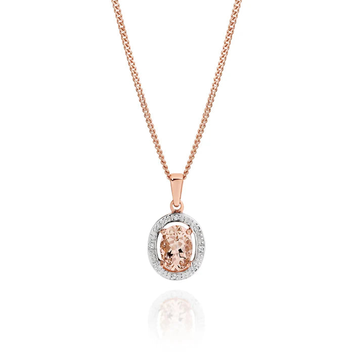 Morganite and Diamond Oval Pendant