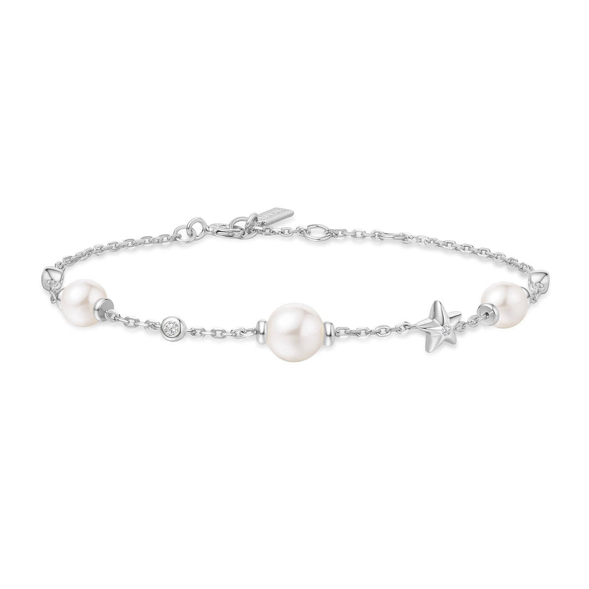 Ania Haie Silver Pearl and Star Station Bracelet