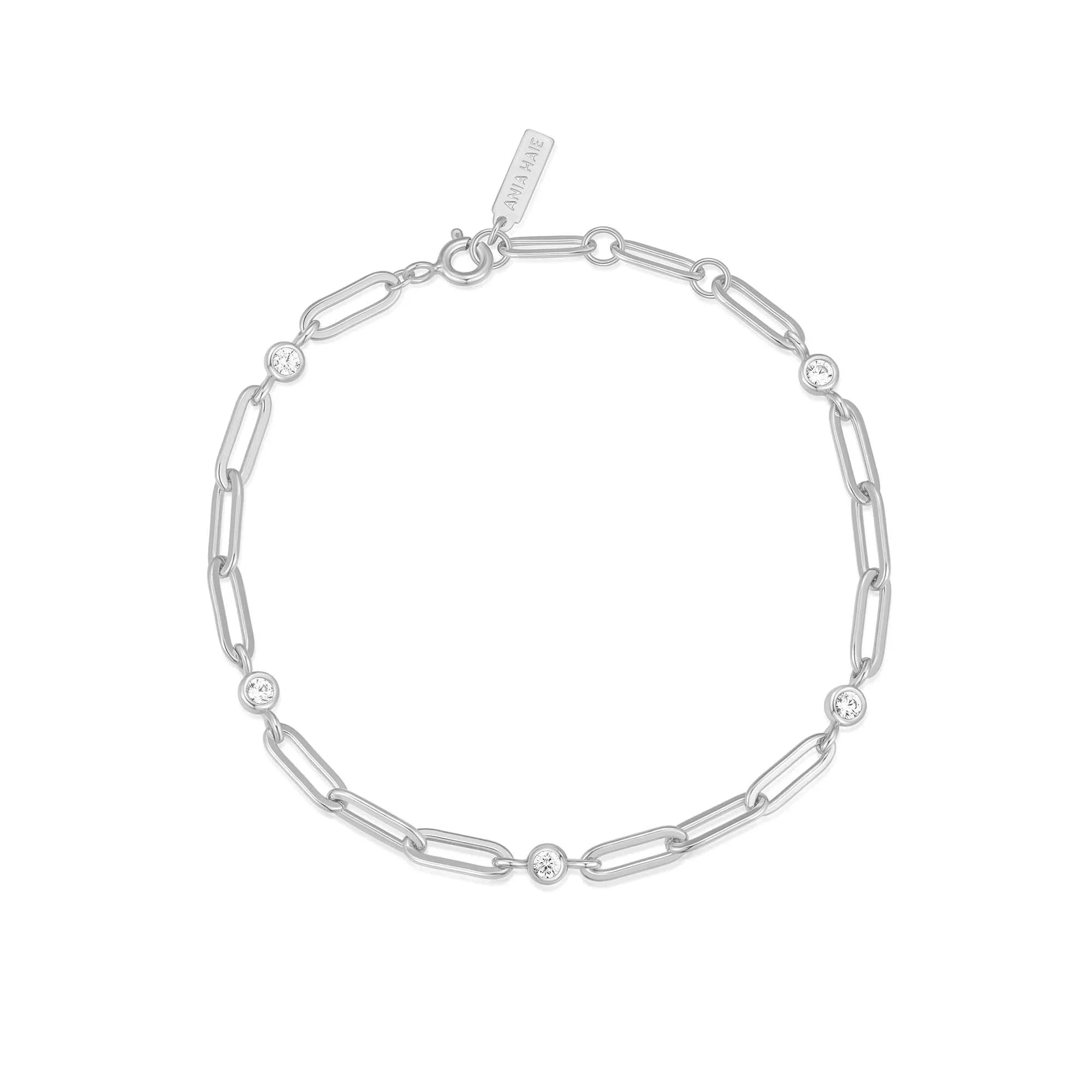 Ania Haie Silver Bezel Station Paper Clip Chain Bracelet