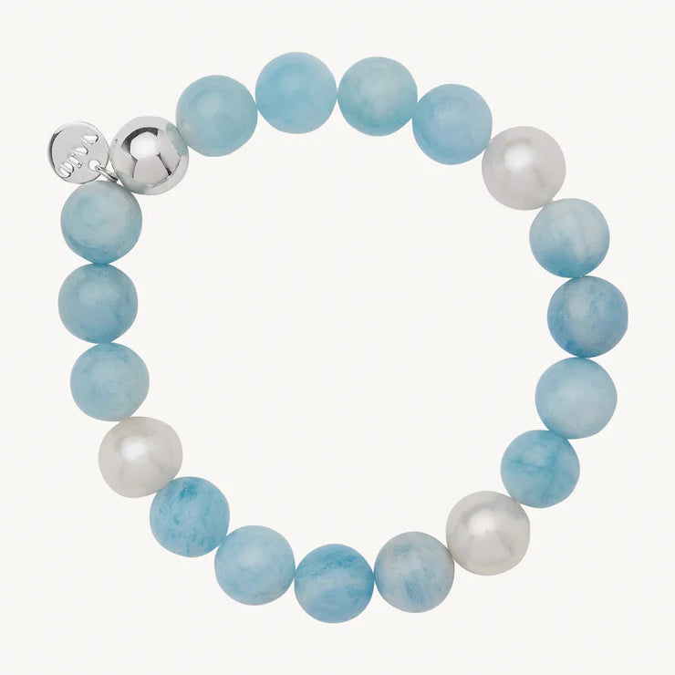 Sunset Aquamarine & Pearl Stretch Bracelet