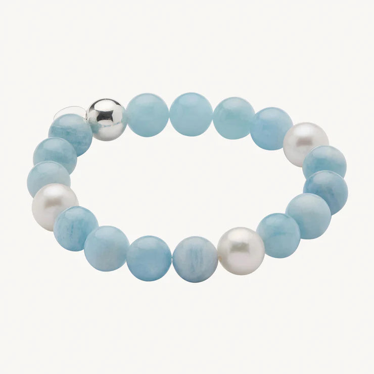 Sunset Aquamarine & Pearl Stretch Bracelet