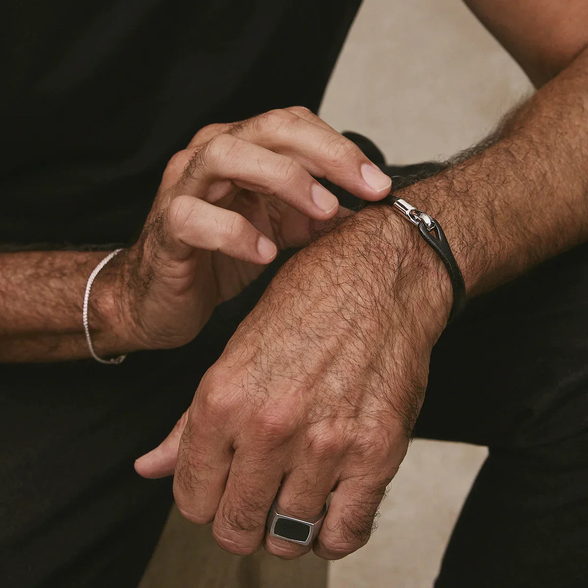 Kinship Men’s Leather and Steel Bracelet