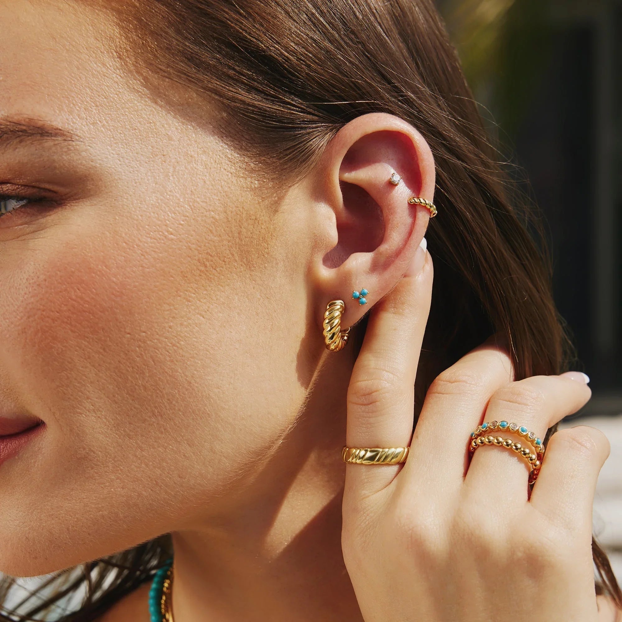 Ania Haie Gold Lab Created Turquoise Lotus Stud Earrings