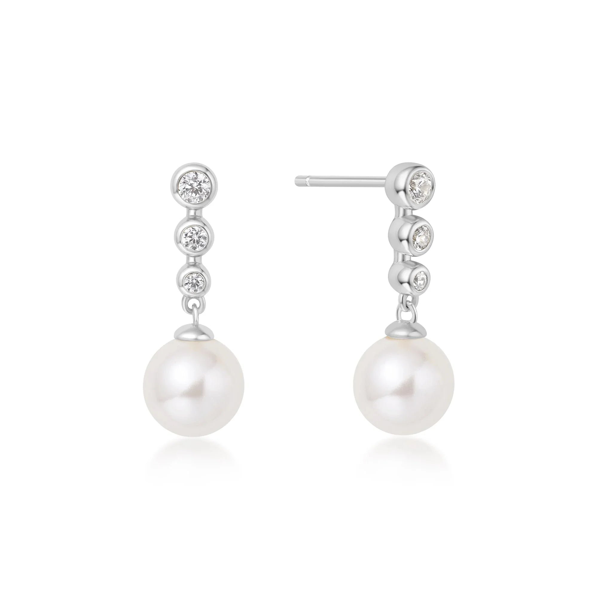 Ania Haie Silver Tennis Beaded Stone Pearl Drop Stud Earrings