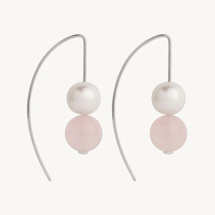 Sunset Rose Quartz & Pearl Earring